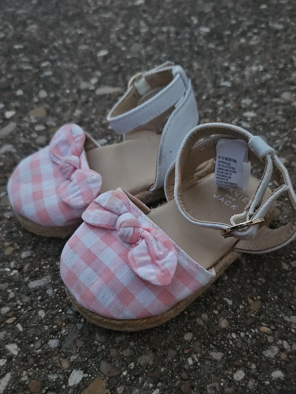 Janie and Jack Pink White Gingham Bow Baby Sandals 6-12 Months Closed Toe